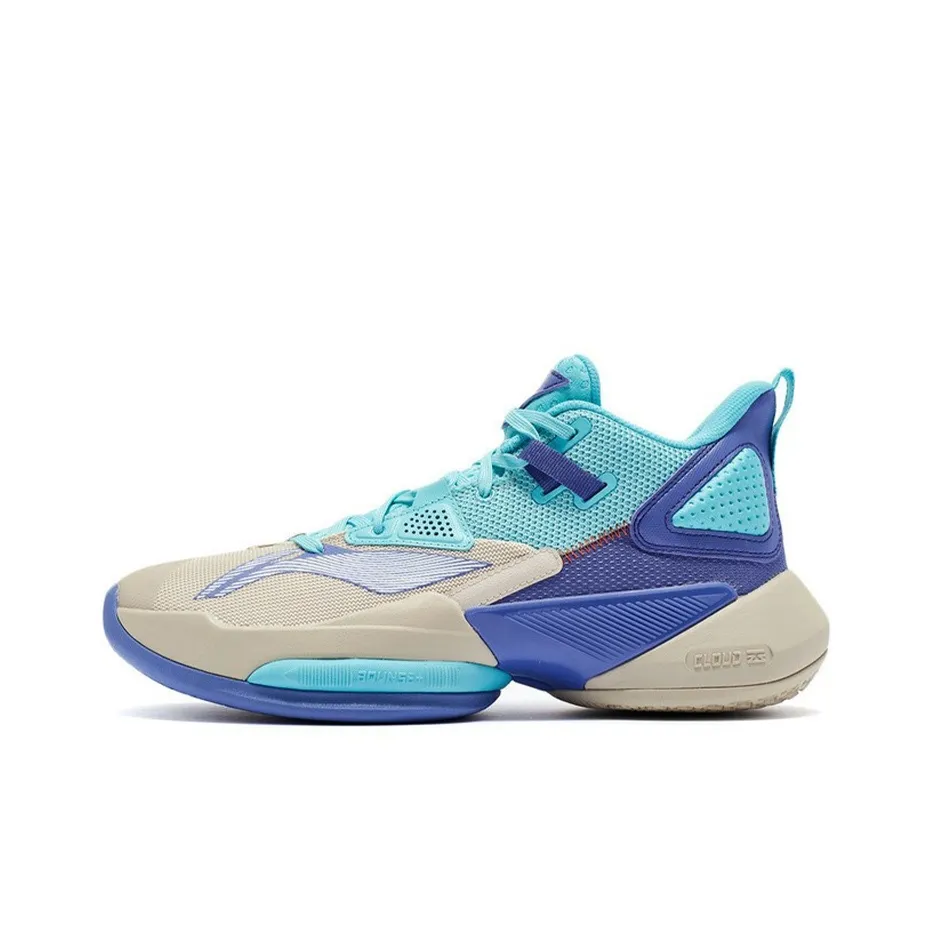 LiNing Power 8 Wear-Resistant Slip-Resistant Mid-Top Performance Basketball Shoes Men's Light Blue