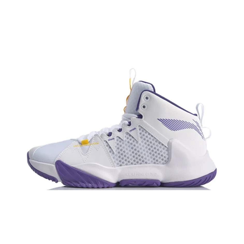 LiNing Storm OUTDOOR Cushioning Anti-Slip And Wear-Resistant Mid-Top LINING Cloud Basketball Shoes White Purple