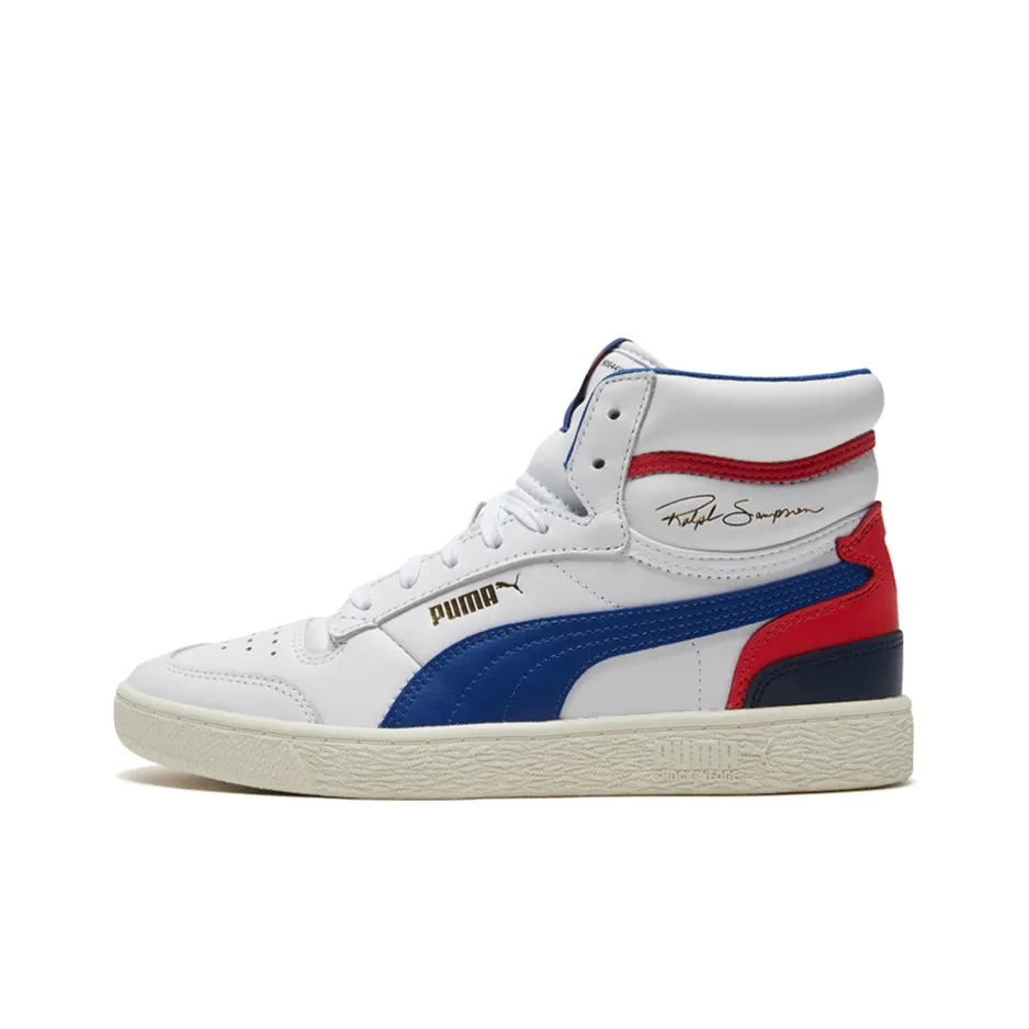 PUMA Ralph Sampson MID Противоскользящий Устойчивый к истиранию Дышащий MID Топ Баскетбольные кроссовки Унисекс Синий Белый