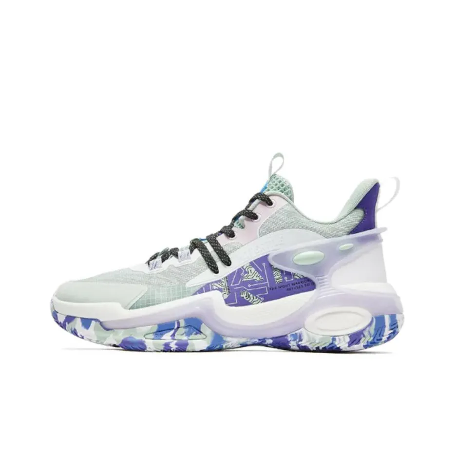 QIAODAN Q KUNGFU Амортизаторы Slip-resistant устойчивые к истиранию высокие баскетбольные кроссовки для мужчин синий зеленый