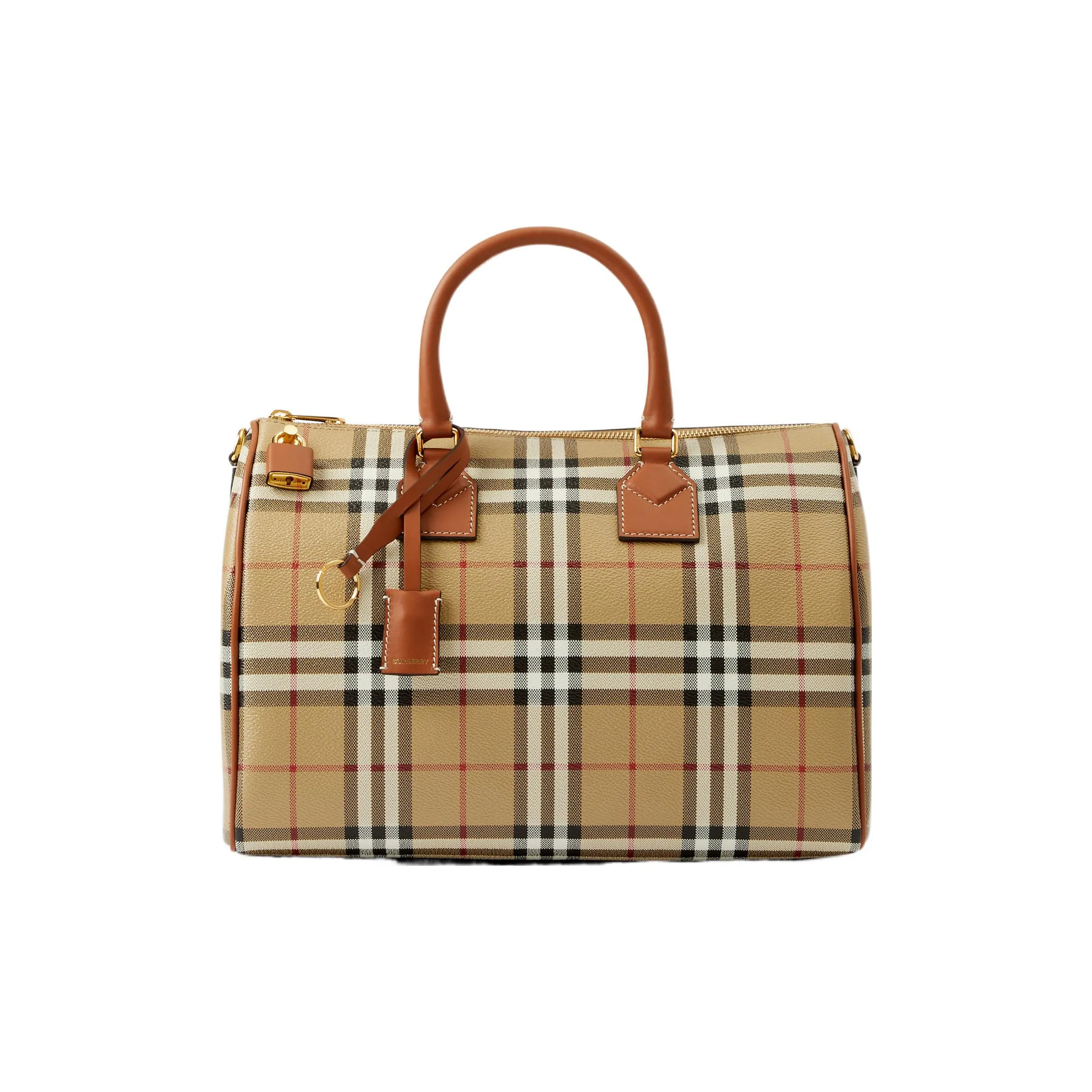 Burberry Leather Bowling Bag Handbag Medium Size Women's Archive Beige/Sandalwood Brown