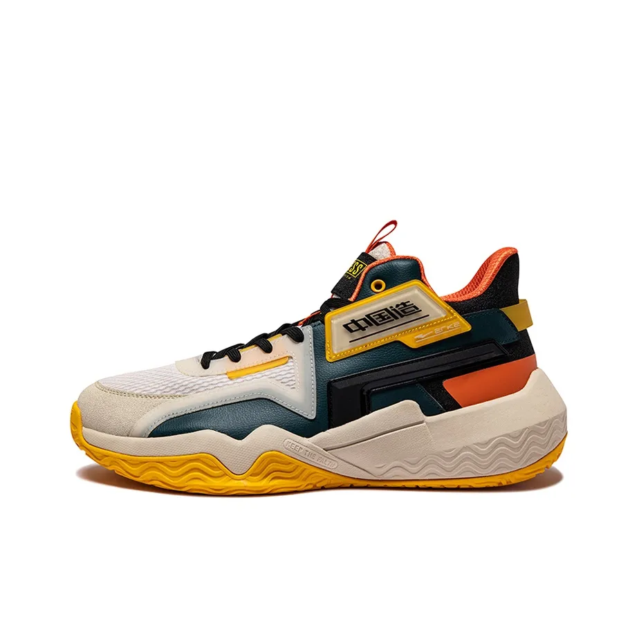 Erke Basketball Shoes Men Low Top Warm Linen/Orange Yellow