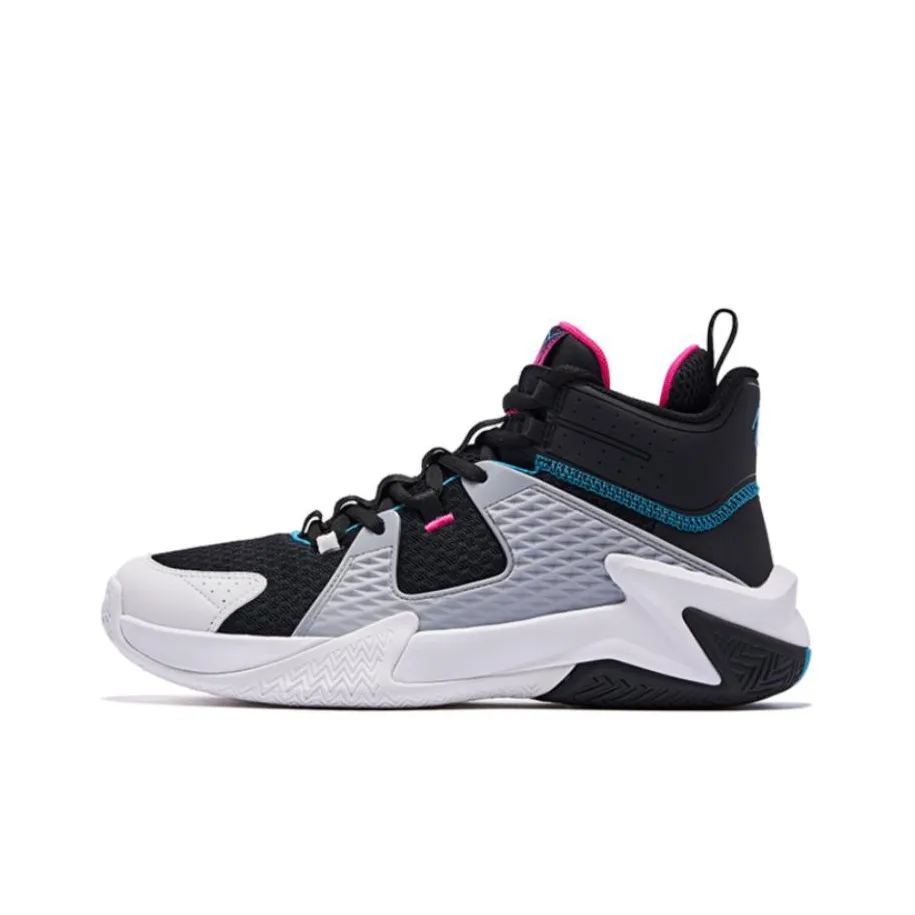 QIAODAN Cushioning, Slip Resistant, And Abrasion Resistant Mid Top Basketball Shoes Men's Pink Black White