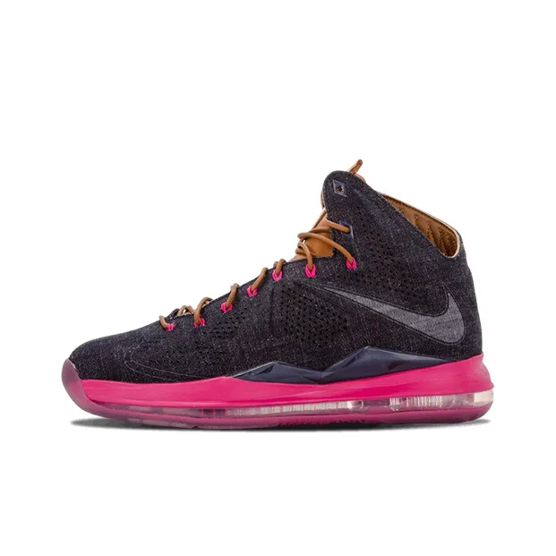 Nike Lebron 10 EXT Denim Non Slip Легкий Высокий Топ Баскетбольные Кроссовки для Игры Мужской Черный Розовый