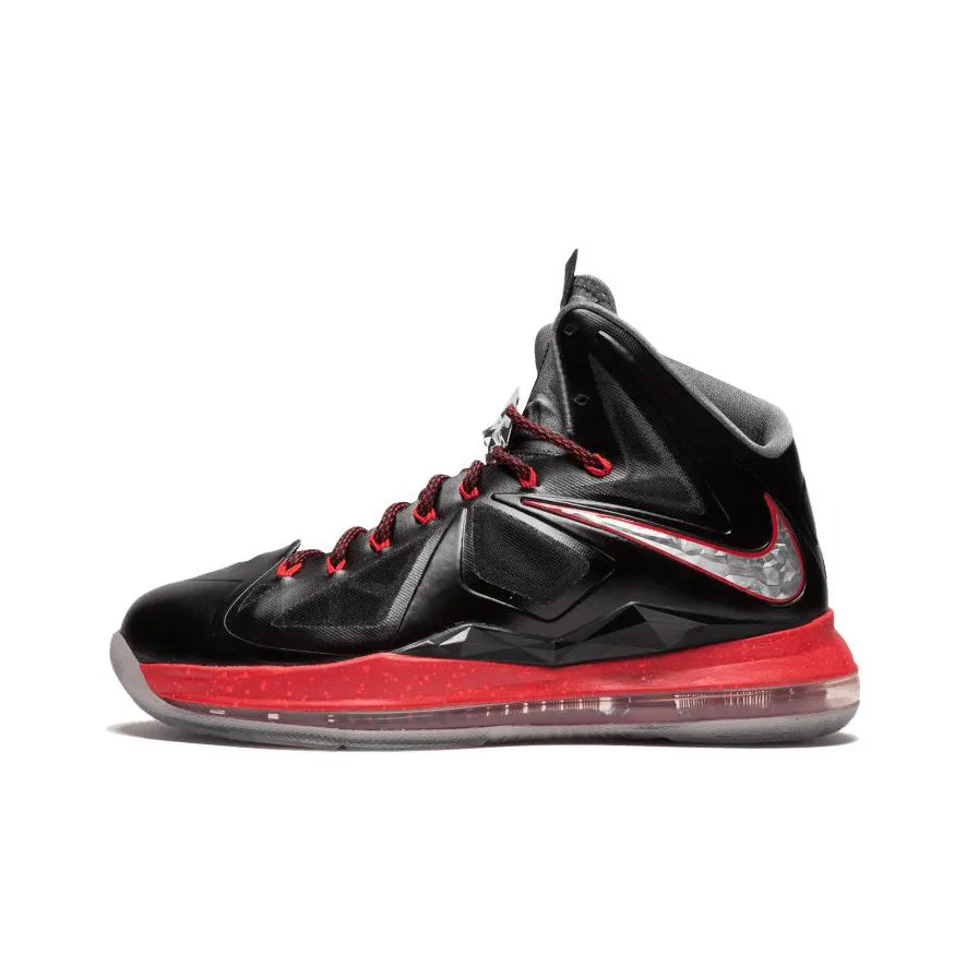Nike Lebron 10 Basketball Shoes Men High Top Black/Chromium White/University Red/Cool Gray