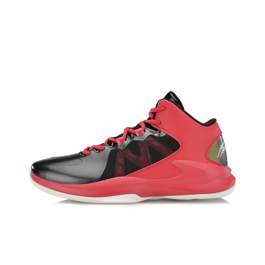 LiNing Ultra Light Cushioning Anti Slip And Wear Resistant Coverage Support Mid Top Basketball Shoes Unisex Black Red