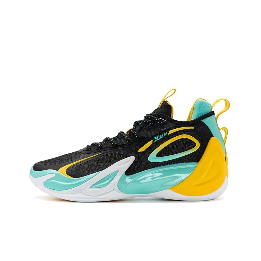 XTEP Battle 2 Generations Anti Slip And Wear Resistant Rebound Mid Top Basketball Shoes Men's Black Yellow Green