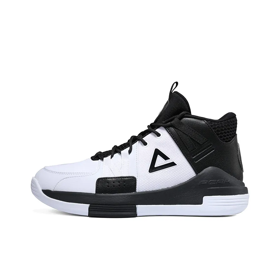 PEAK Cushioning Anti Slip And Wear Resistant High Top Performance Basketball Shoes Men's White Black