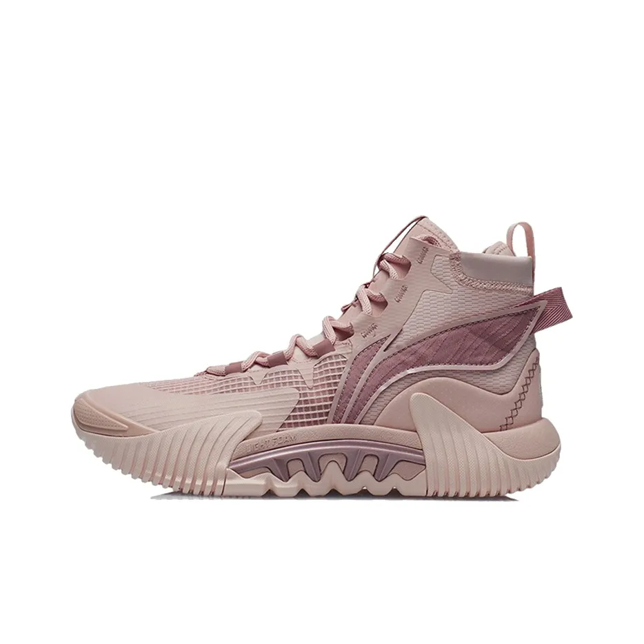 LiNing Badfive 2 Slip Resistant And Abrasion Resistant Coverage Support High Top Basketball Shoes Men's Smoke Rose Pink