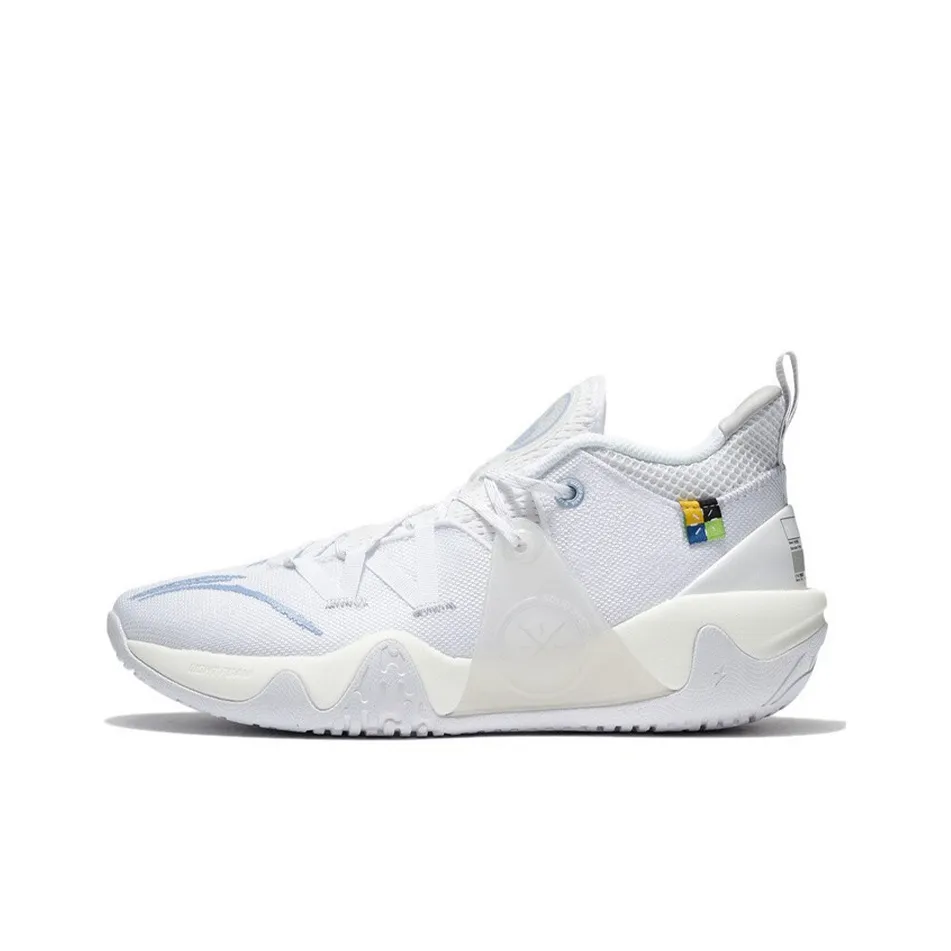 LiNing Slip Resistant And Abrasion Resistant Support Low Top Basketball Shoes Men's White
