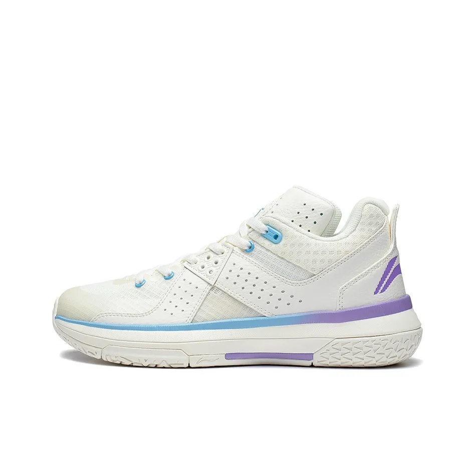 LiNing All City 5 Anti Slip Wear Resistant Mid Top LI NING CLOUD/LINING Cloud Basketball Shoes Men's White Blue Purple