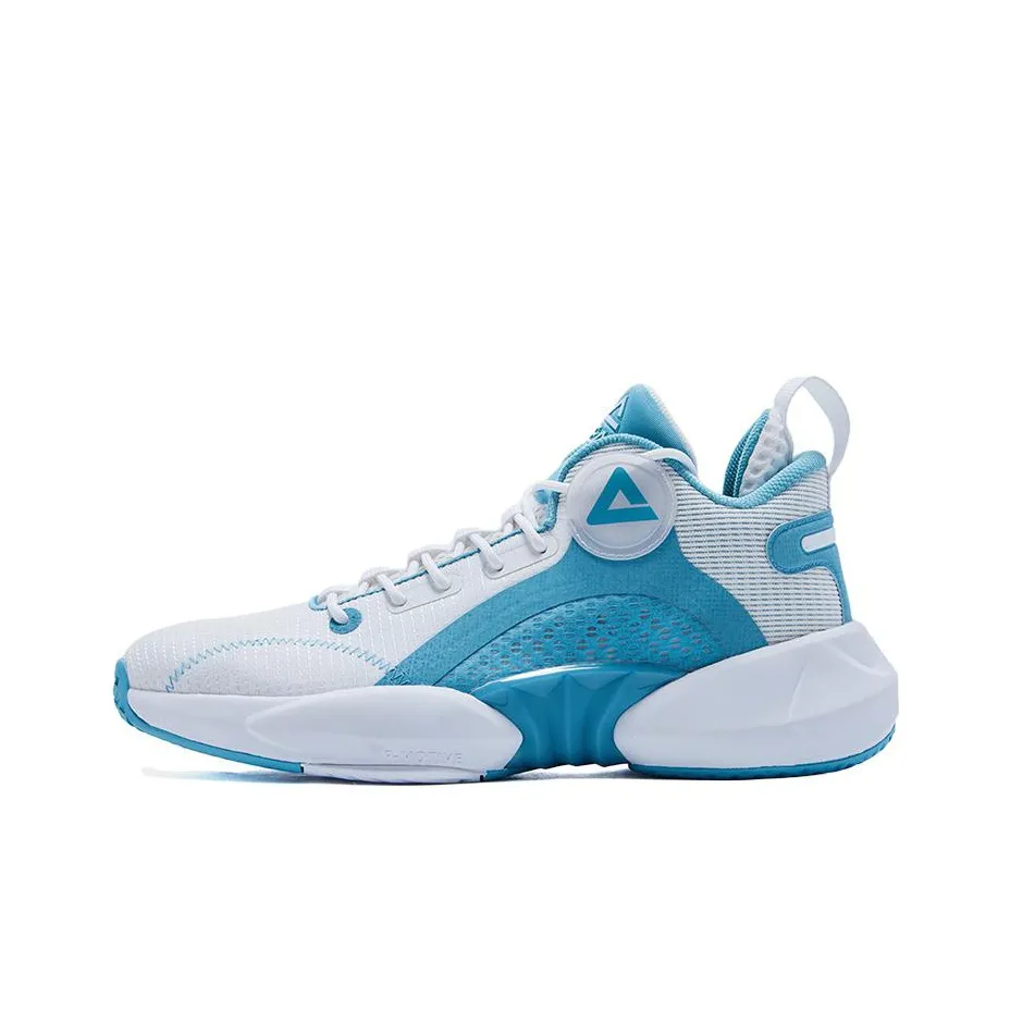 PEAK Anti-Slip And Wear-Resistant Breathable Mid-Top Performance Basketball Shoes Men's White Elegant Blue