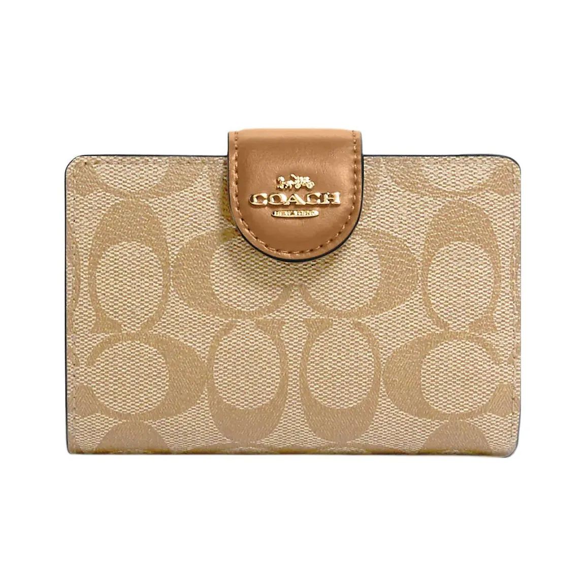 COACH Corner Zip Coated Canvas With Leather Coin Purse Wallet Women's Khaki
