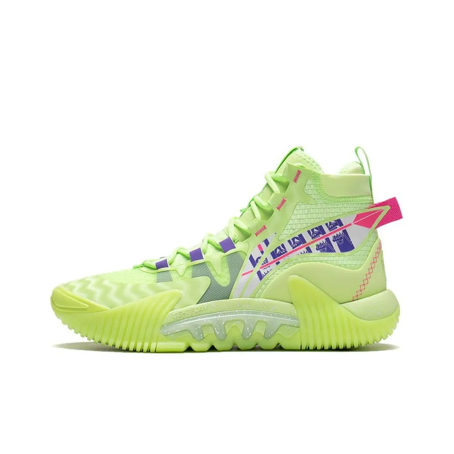LiNing Badfive 2 Cushioning Anti-Slip And Wear-Resistant High-Top Performance Basketball Shoes Green Red Blue