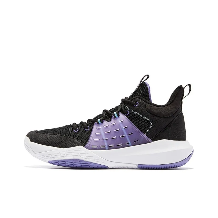 QIAODAN Амортизаторы Shock Slip-resistant MID Топ Баскетбольные кроссовки Мужской Черный Фиолетовый Bell