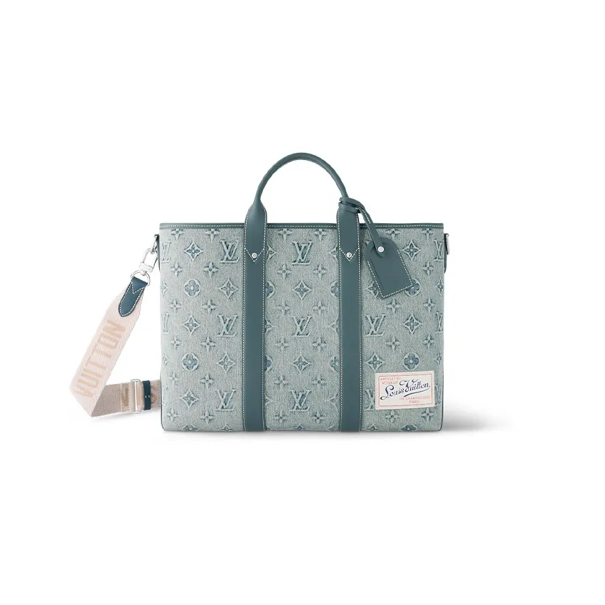 LOUIS VUITTON Weekend Tote Nm Monogram Washed Denim Coated Canvas