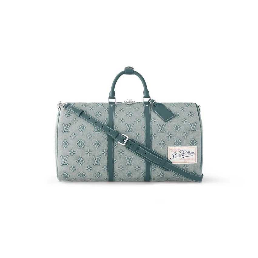 LOUIS VUITTON Keepall Bandouliere 50 Monogram Washed Denim Coated Canvas