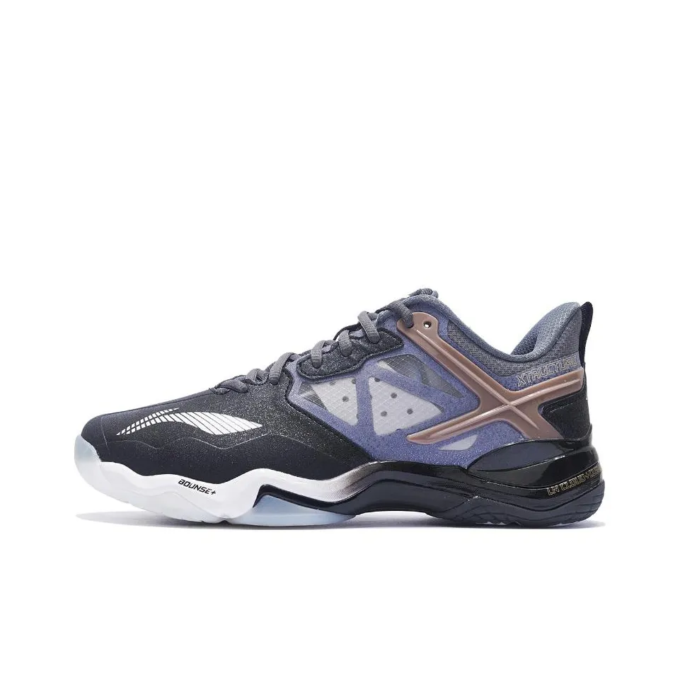 LiNing OP Shock Absorbers Slip Resistant, Abrasion Resistant, Breathable Low Top Badminton Shoes Men's Black Gray Gold