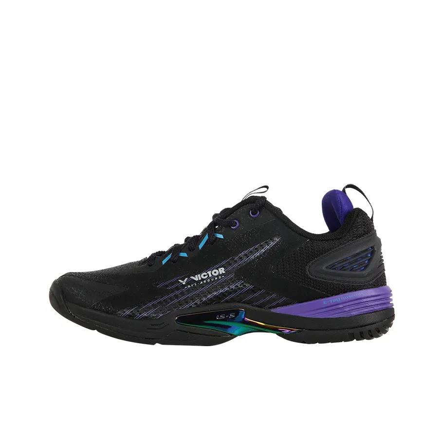 VICTOR Cushioning Anti Slip And Wear Resistant Breathable Coverage Low Top Badminton Shoes Unisex Black Purple