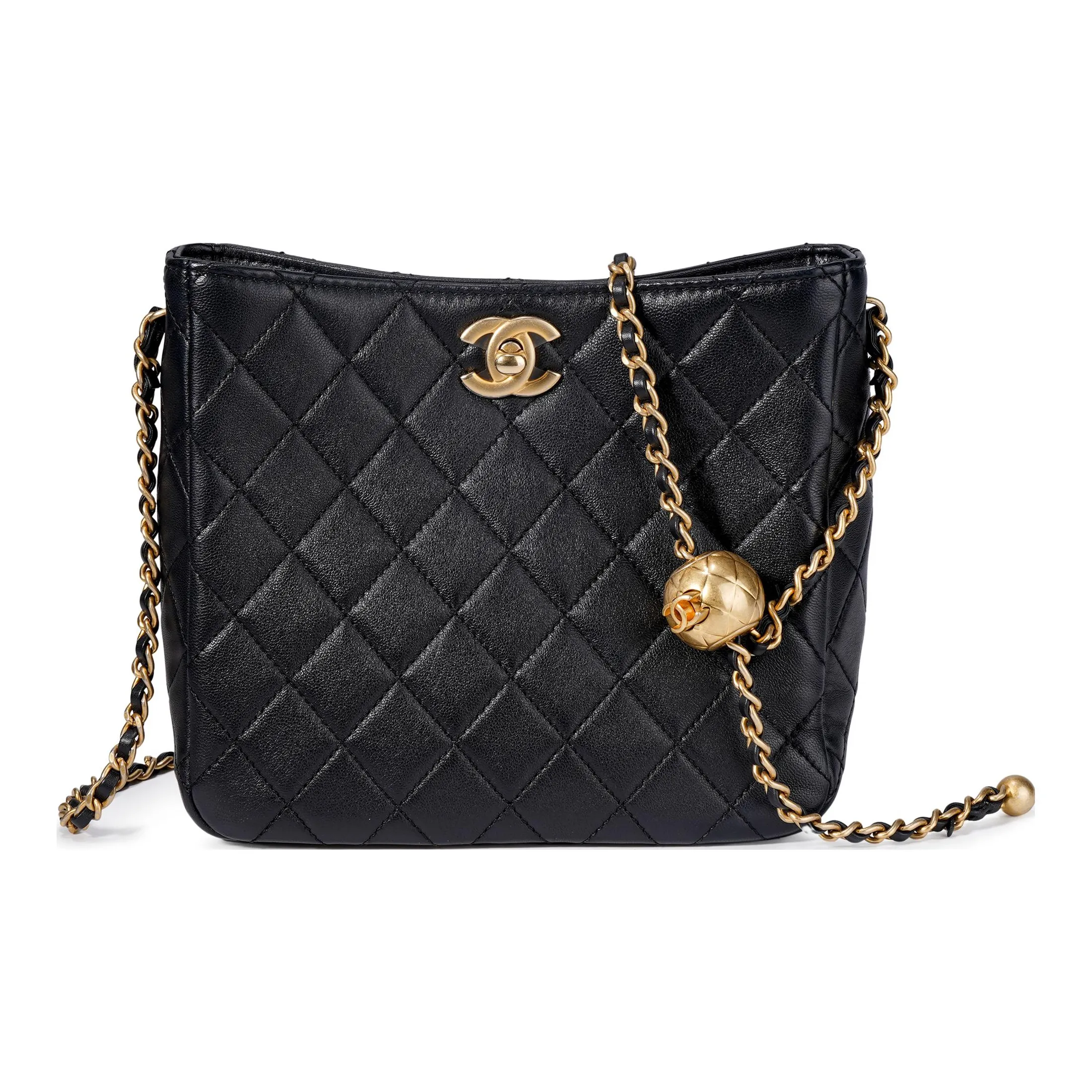 CHANEL Sheepskin Gold Ball Bag Hobo Bag Tote Bag Shopping Bag Shoulder Bag Crossbody Bag Regular Women's Black