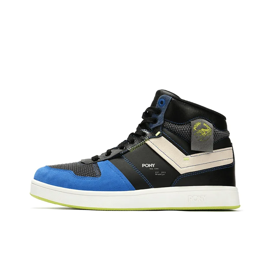 PONY CityWings Cushioning High Top Vintage Basketball Shoes with Unisex Black Blue