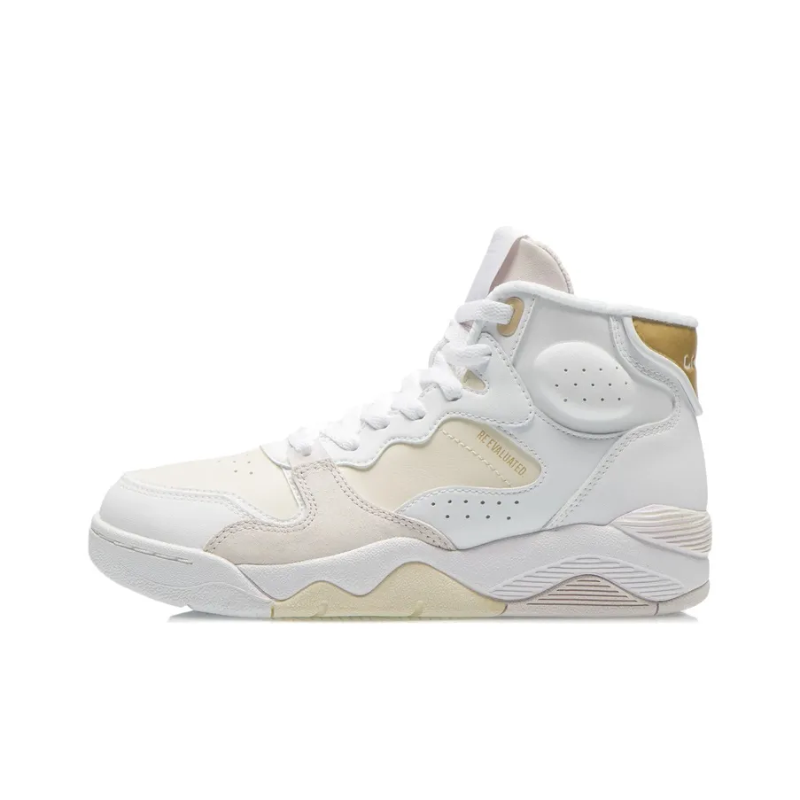 LiNing Anti Slip And Wear Resistant Lightweight High Top Basketball Shoes Women's White Yellow