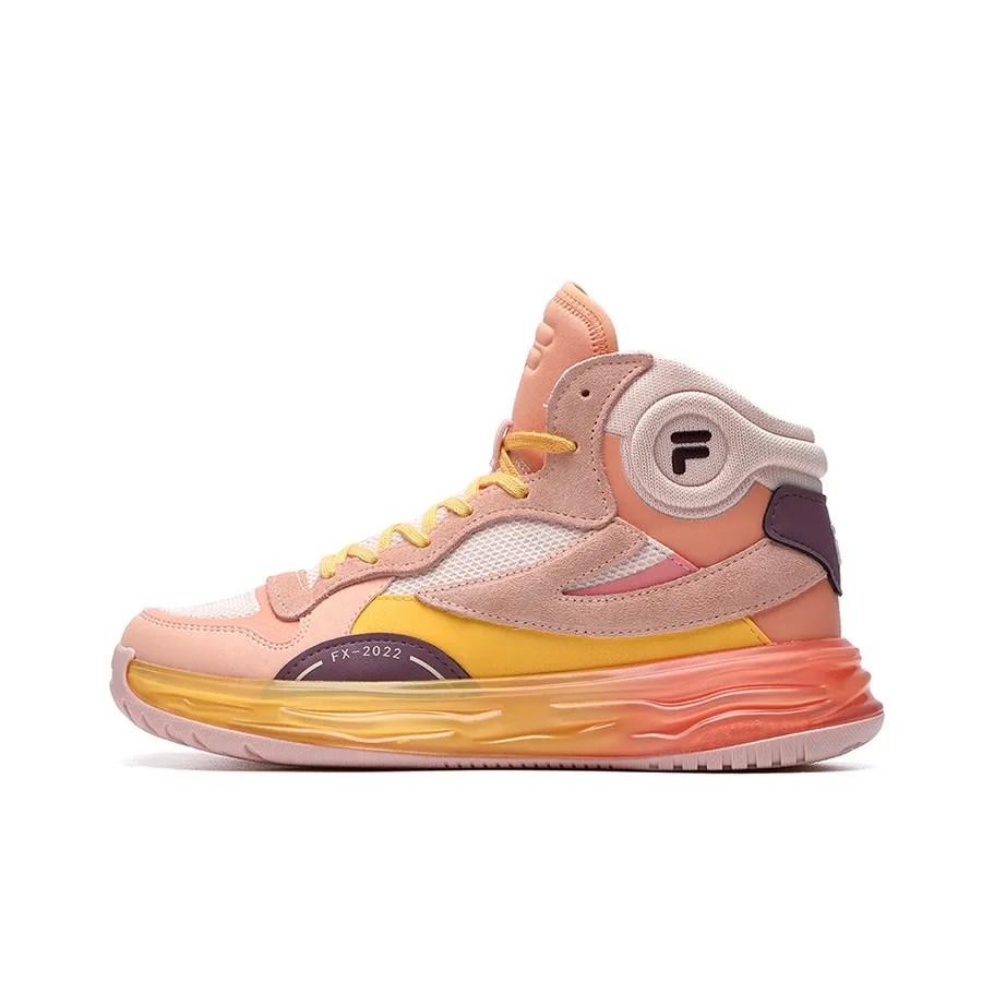FILA FUSION FX-22 Cushioned Wear-Resistant Support Mid-Top Vintage Basketball Shoes Women's Peach