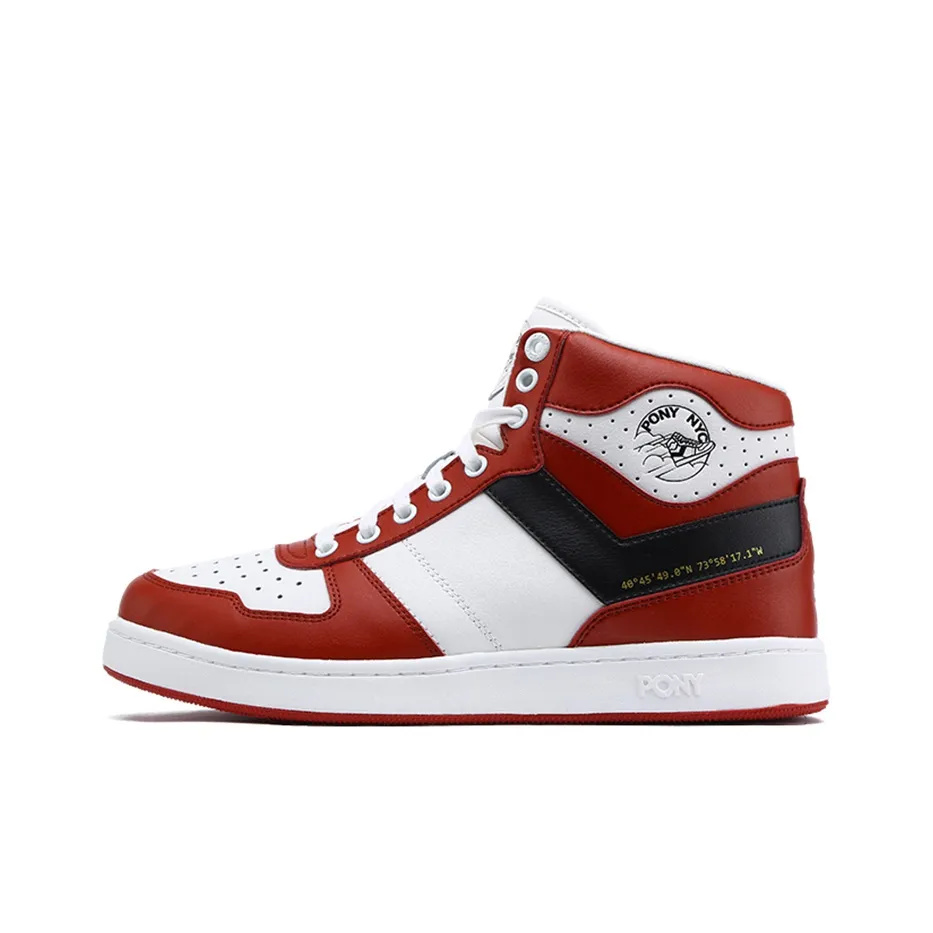 PONY Atop High Top Vintage Basketball Shoes with Women's White Red
