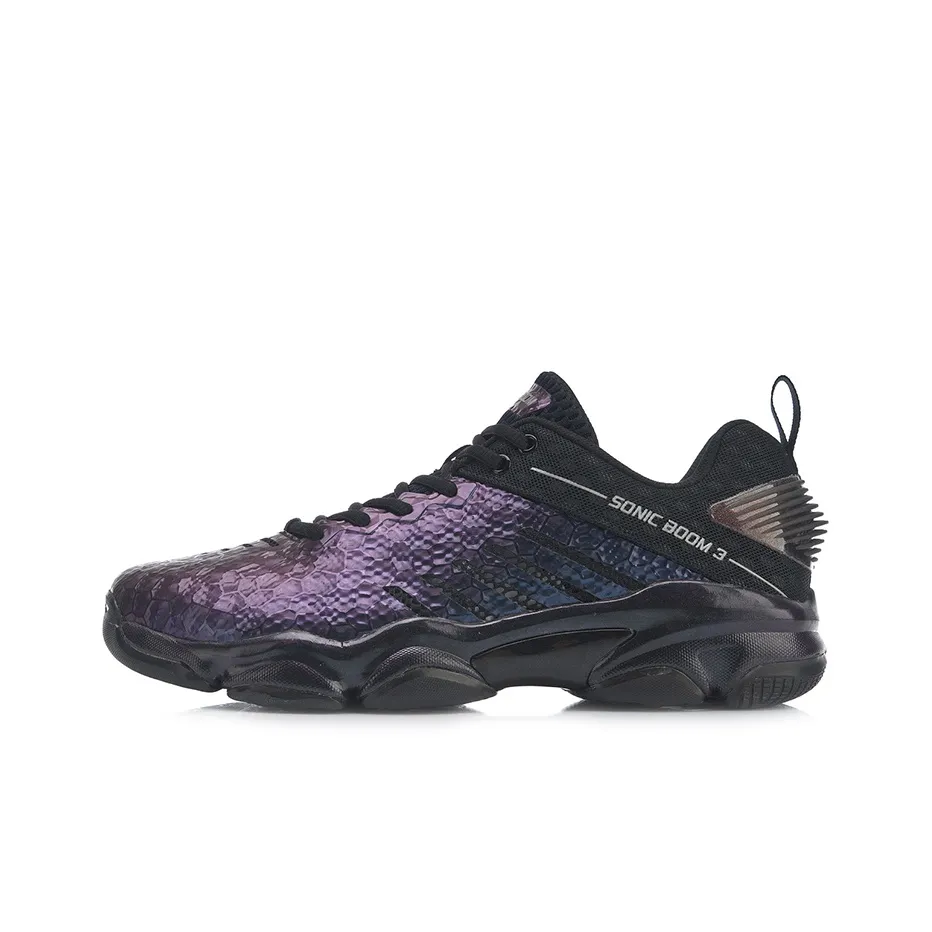 LiNing Sonic Boom 3.0 Cushioning Anti Slip Wear Resistant Breathability Low Top Badminton Shoes Unisex Purple Black