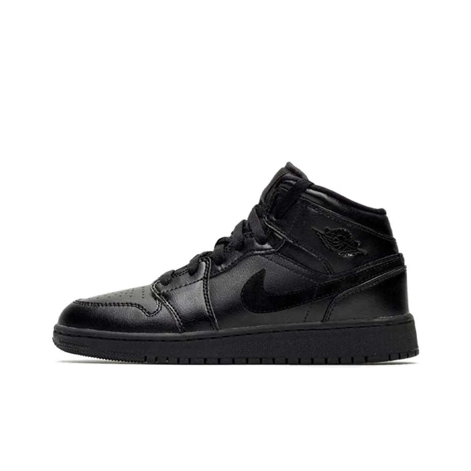 Jordan Air Jordan 1 MID 'Глубокий черный' Амортизаторы Slip-resistant MID Топ Винтажные баскетбольные кроссовки Женские Чисто черный