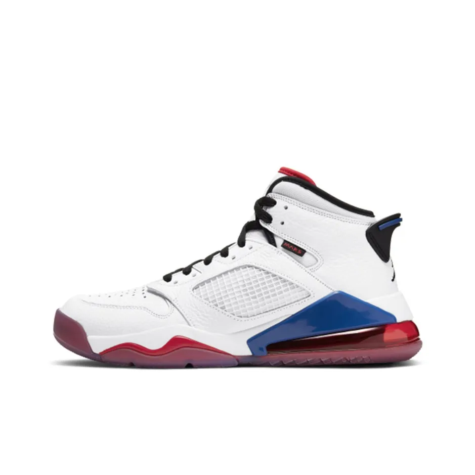 Джордан Mars 270 Амортизаторы Нижняя юбка Резистентный MID Топ Винтажные баскетбольные кроссовки Мужской Белый Красный Синий