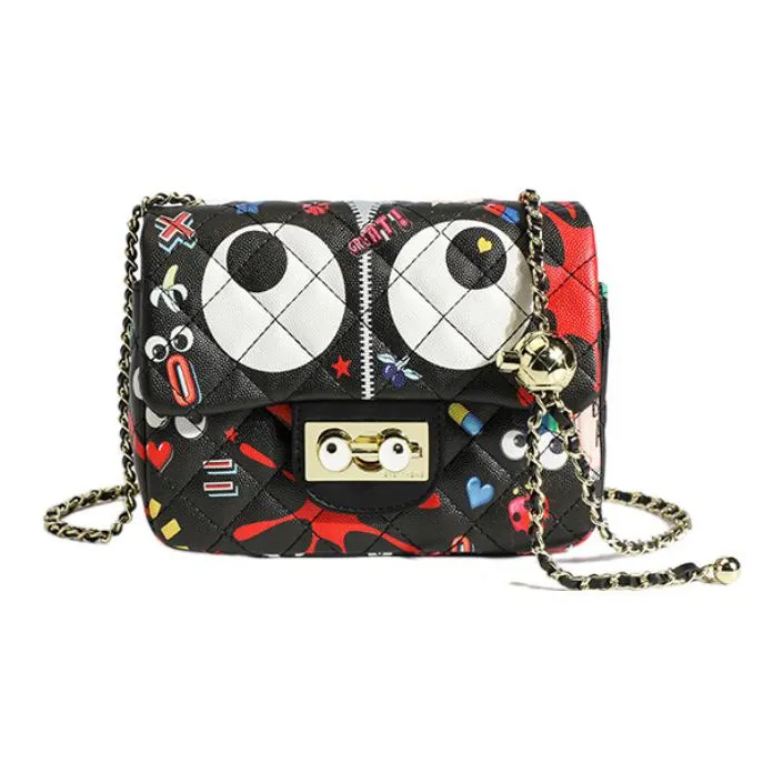 EYE THEME Synthetic Leather Shoulder Bag Trumpets Women's Black/White