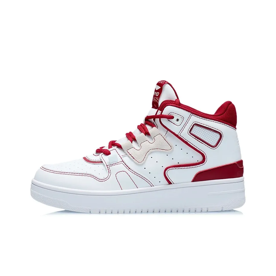 LiNing Attack 2020 Cushioning Anti Slip And Wear Resistant Rebound Mid Top Vintage Basketball Shoes Women's Red White