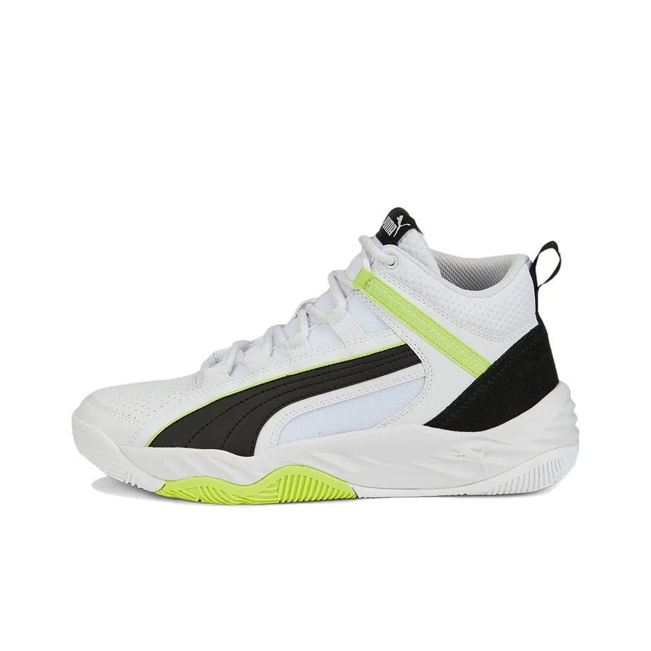PUMA REBOUND Series Vintage Basketball Shoes Unisex Mid Top White/Green/Black