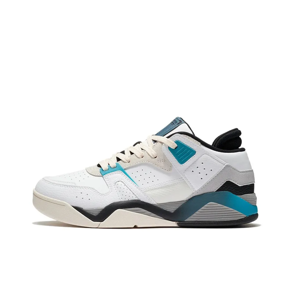 LiNing Slip-resistant Abrasion-resistant Low Top Винтажные баскетбольные кроссовки Белый Синий