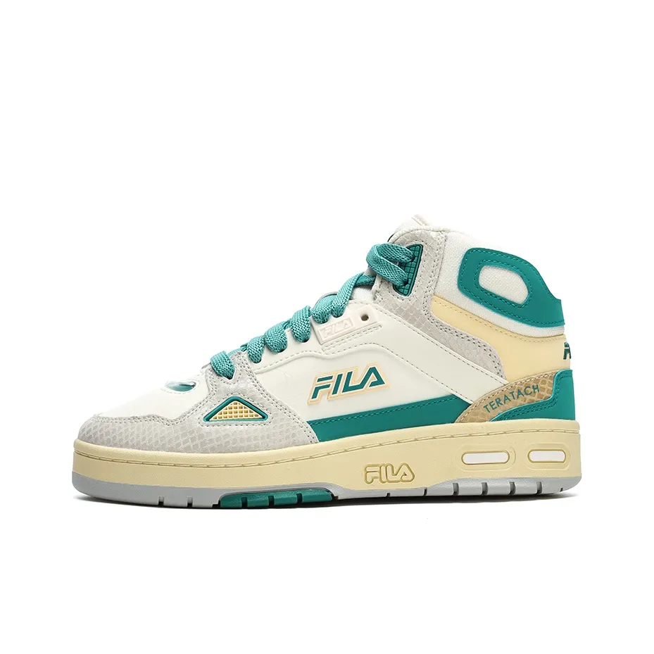 FILA FUSION Teratach Mid Top Vintage Basketball Shoes Women's Milk White Cream Blue