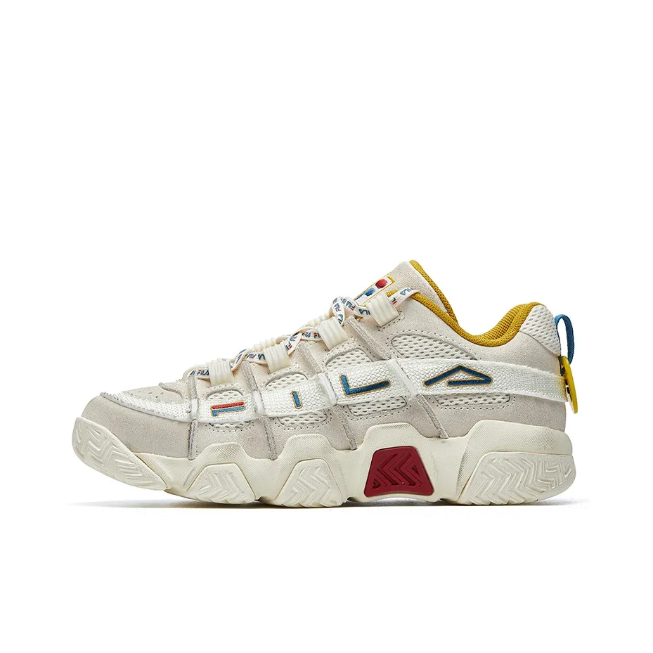 FILA FUSION Buster Пухлые туфли Низкий топ Винтажные баскетбольные кроссовки Мужской Белый Желтый