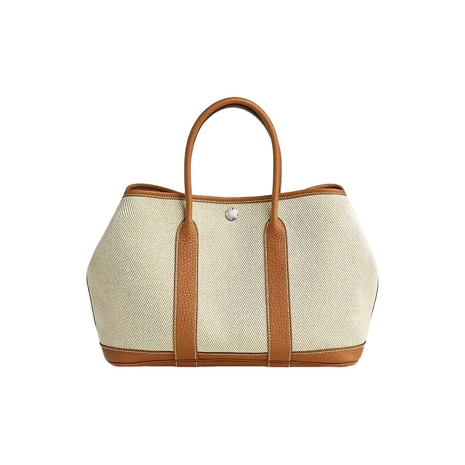 HERMES Garden Party Canvas With Negonda Calfskin Garden Bag, Tote Bag, Shopping Bag, Handbag Women's Sand Yellow/Gold