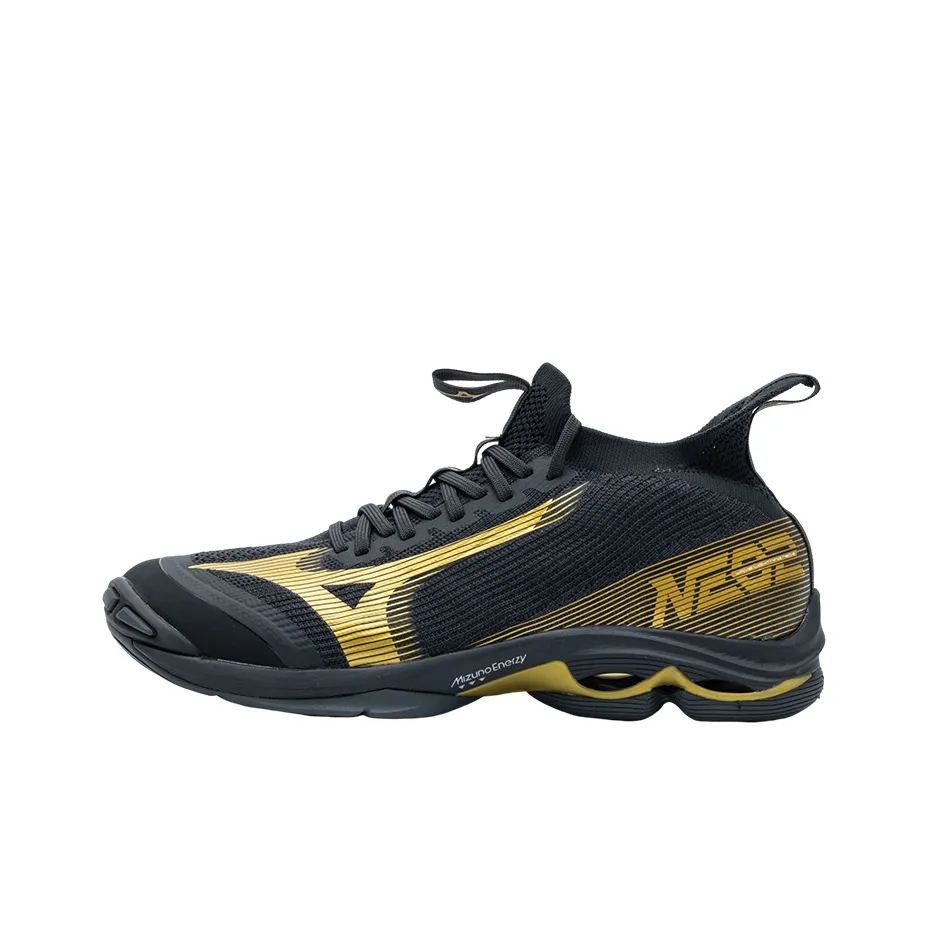 Mizuno Wave Lightning Neo 2 Амортизаторы Shock Absorbers Противоскользящие Устойчивые к истиранию Низкий Топ Волейбольные кроссовки Мужские Черный Золотой