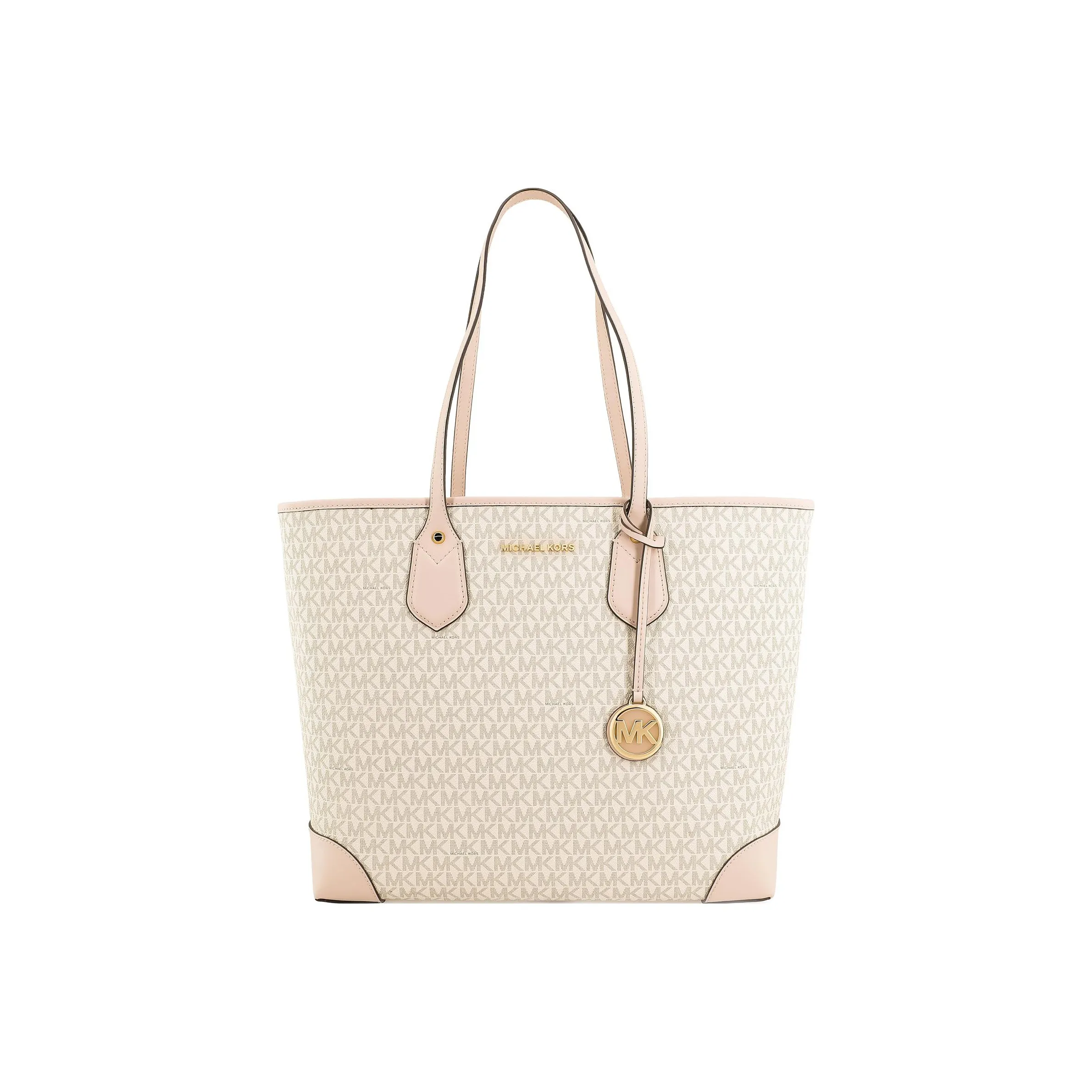 MICHAEL KORS Eva Leather Tote Bag, Shopping Bag, Handbag Tubas Women's White & Light Pink