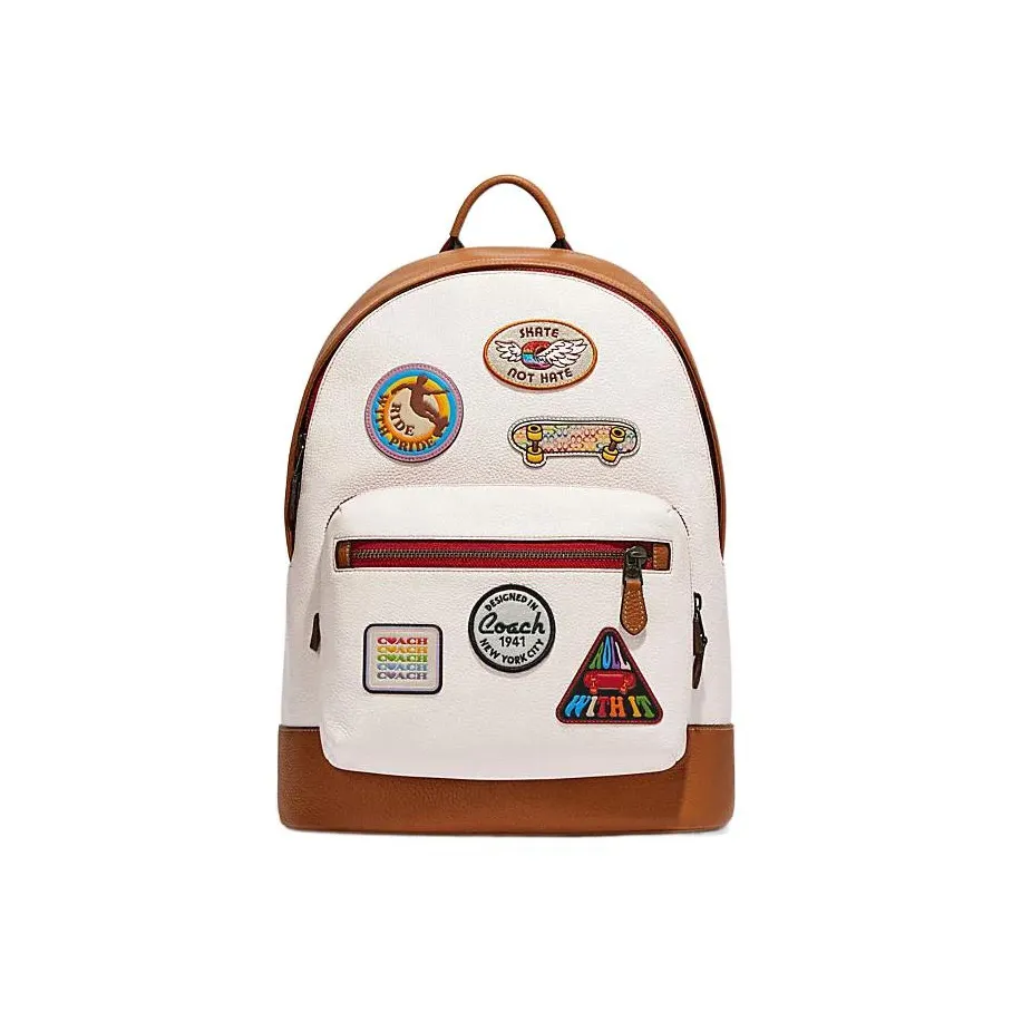 COACH West Cow Leather With Textile Backpack Regular Women's White & Brown