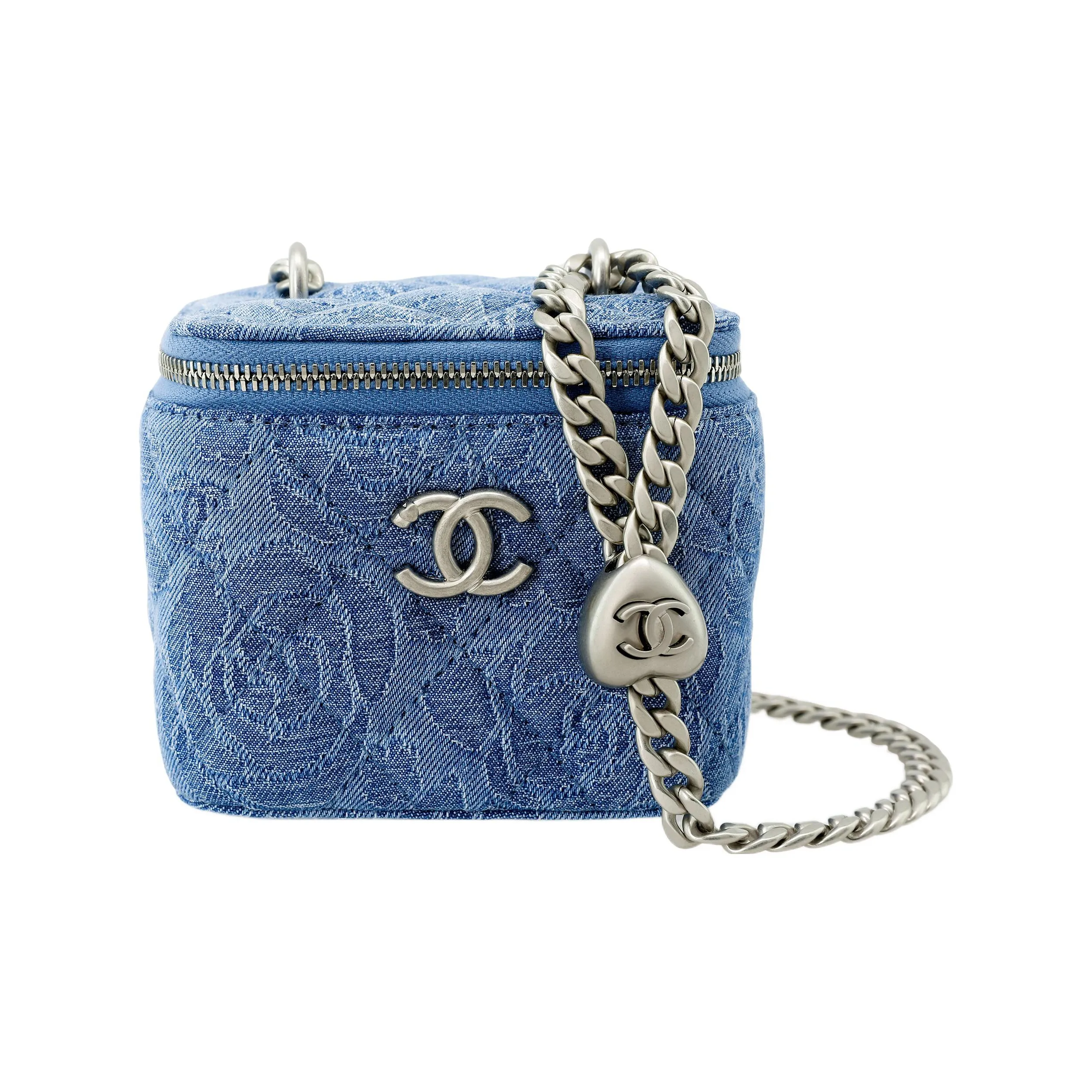 CHANEL 23P SS Denim Box Bag, Square Box Shoulder Bag, Crossbody Bag Trumpets Women's Blue