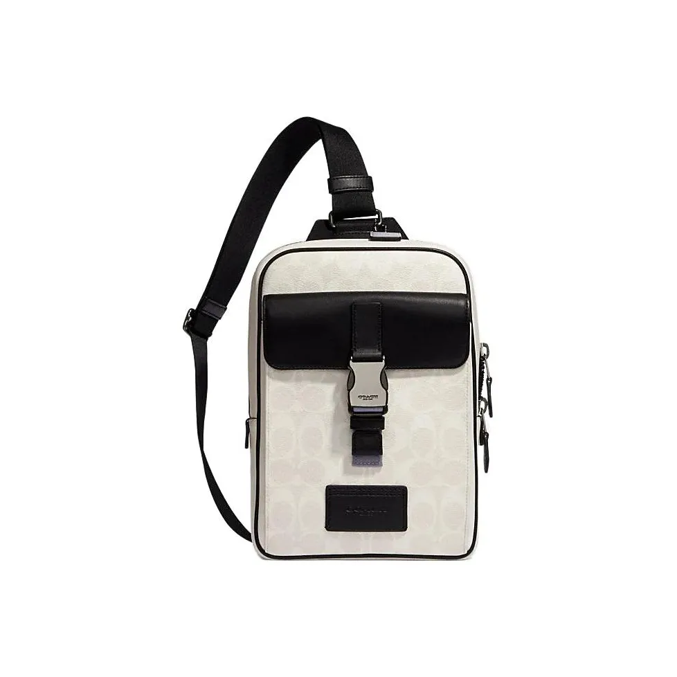 COACH Track PVC Fanny Pack Crossbody Bag Sling Bag Small Size Men's Black White