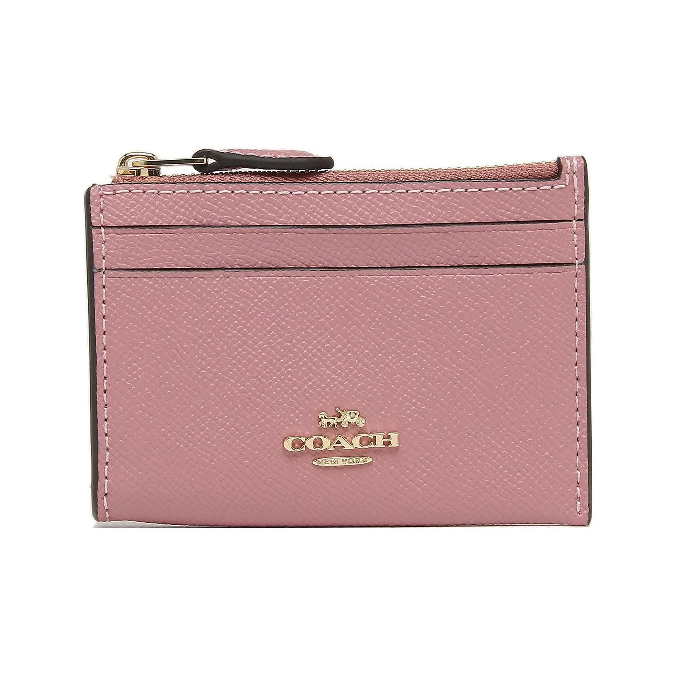 COACH Mini Id Skinny Cross Grain Split Cow Leather Wallets Card Holders Mini Women's Cherry Blossom Pink