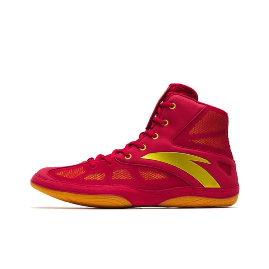 Anta Slip Resistant, Abrasion Resistant Cushioning High Top Wrestling Shoes Red Yellow