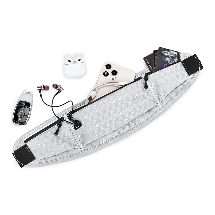 KMV Polyester Running Bag With Cell Phone Pouch Fanny Pack Unisex Waterdrop Silver/Black