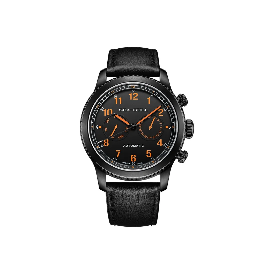 Sea Gull Pilot Collection Automatic Mechanical Movement Genuine Leather Strap Watch Men's Watches Black Dial