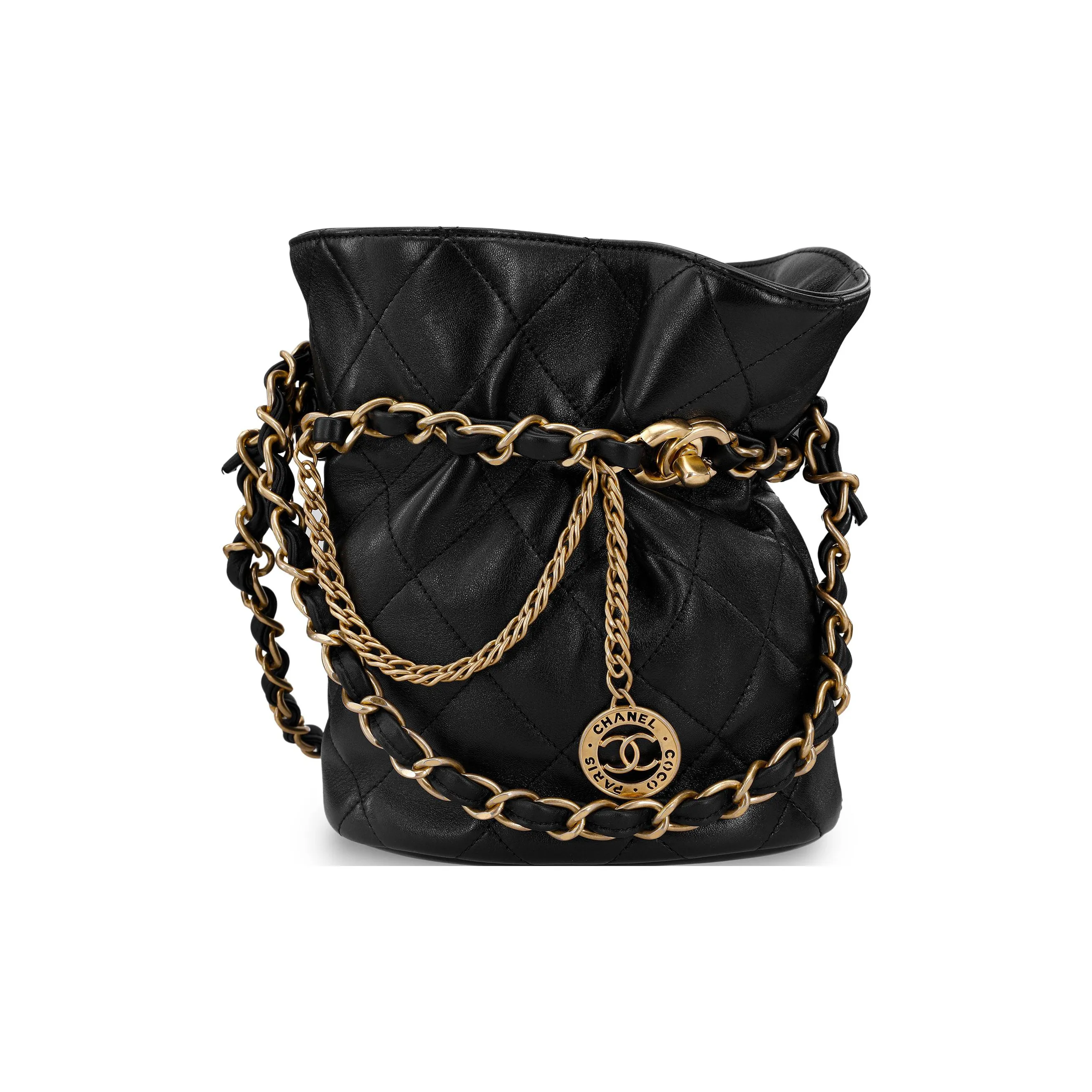 CHANEL Lambskin Bucket Bag, Portable Crossbody Bag, Shoulder Bag Trumpets Women's Black