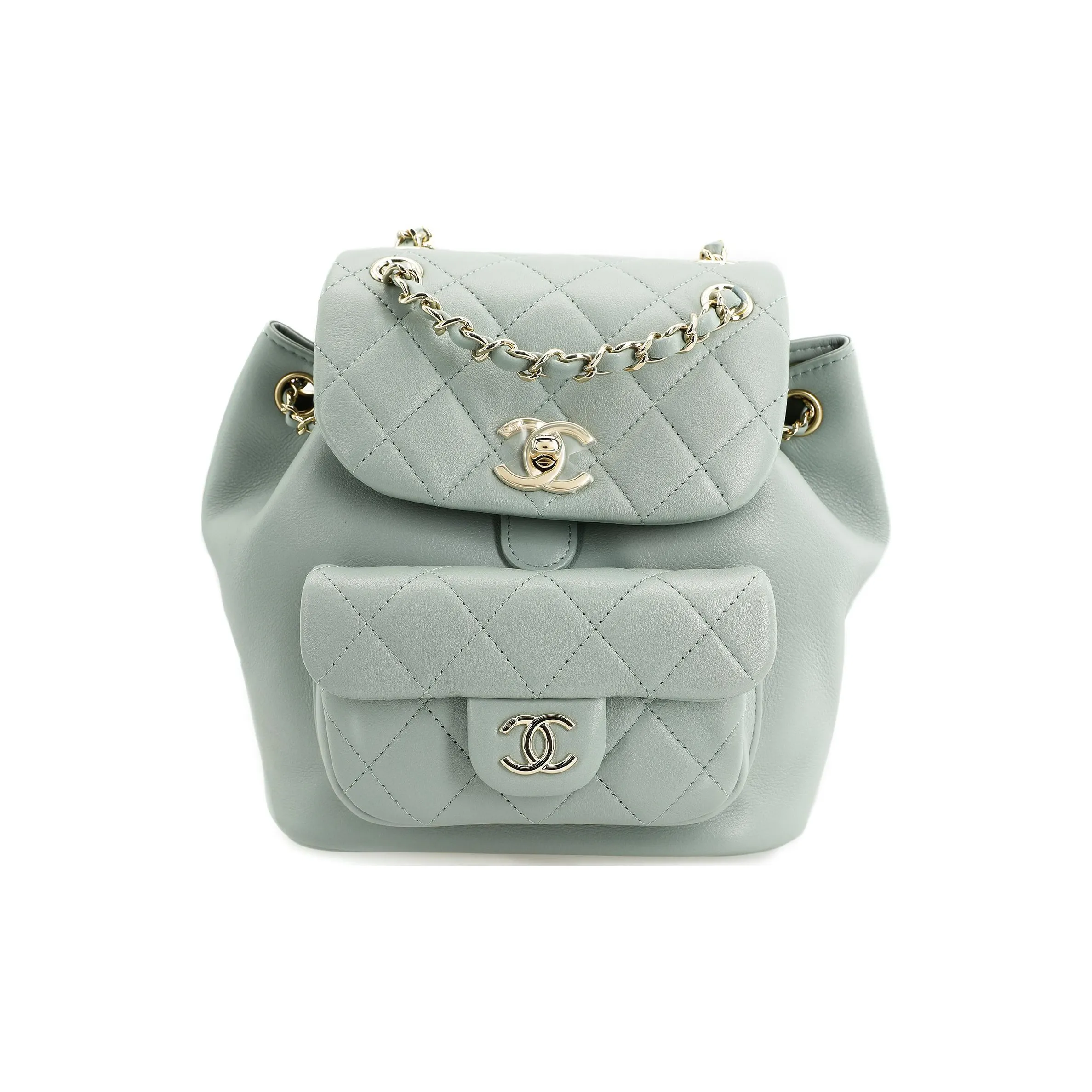 CHANEL Duma Cow Leather Backpack Women's Gray Green