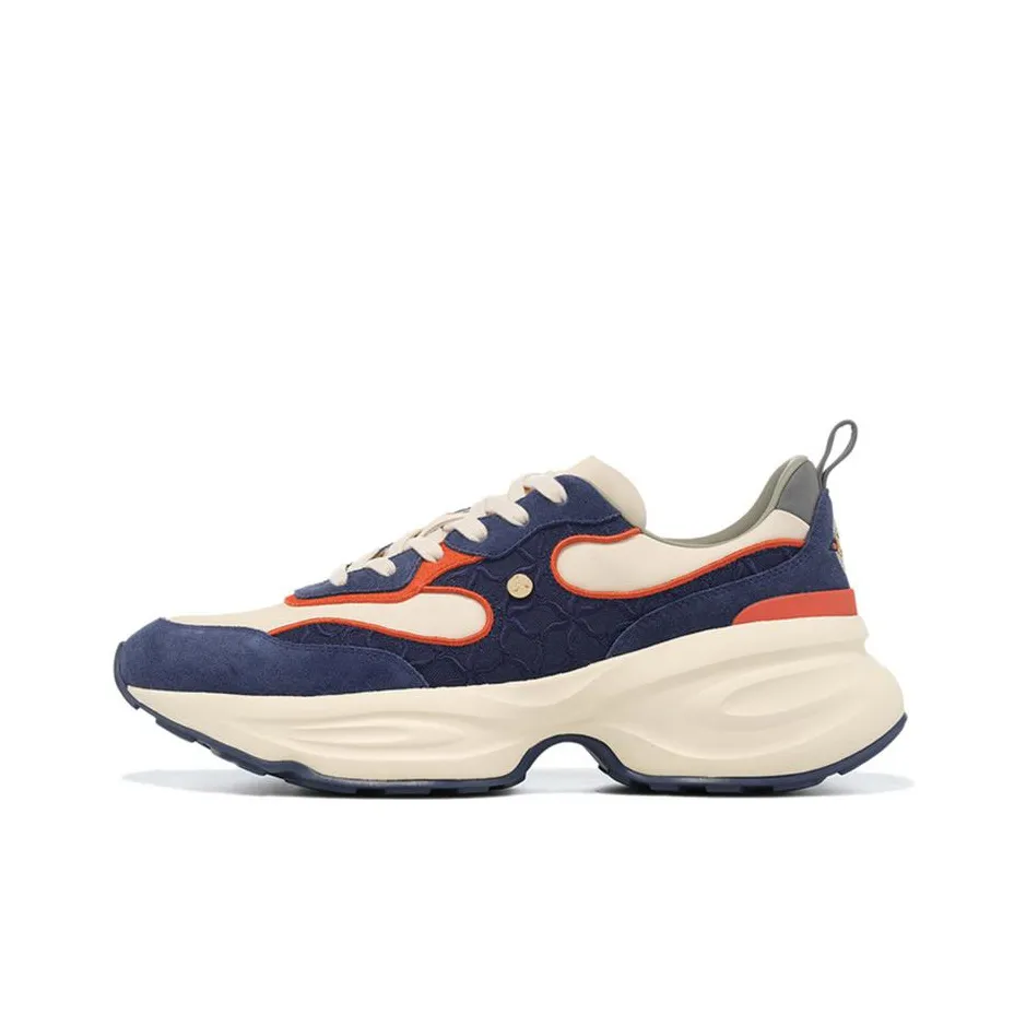 LI NING 1990 Clouds Противоскользящие Устойчивые к износу Дышащие Низкие Беговые кроссовки Мужские Синий Желтый Пэчворк